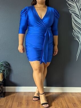 Blue Bodycon Ruched Dress